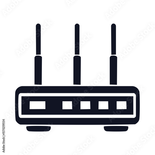 Stylized Black Wifi Router Illustration with Three Antennas on Solid Black Background