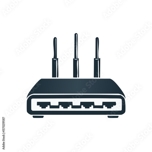 Simple Flat Illustration of a Wireless Router with Three Antennas on a Black Background