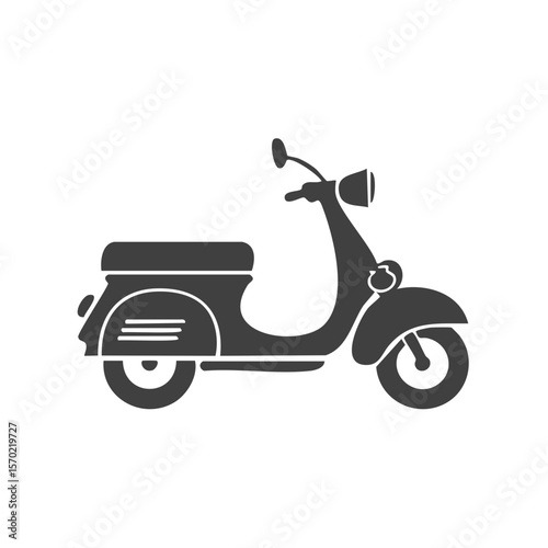 Classic Scooter Icon Vector Silhouette Illustration Vintage Vehicle Transportation Motorcycle Symbol Minimal Style Against Black Background