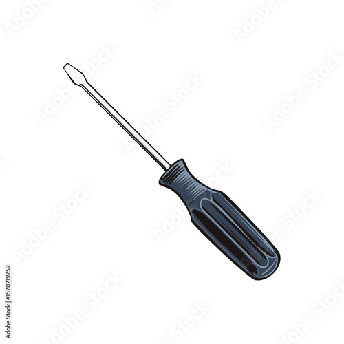 Illustration of a flathead screwdriver. Tool for home repair, fix equipment and appliances. Renovation and construction tool for handy job.