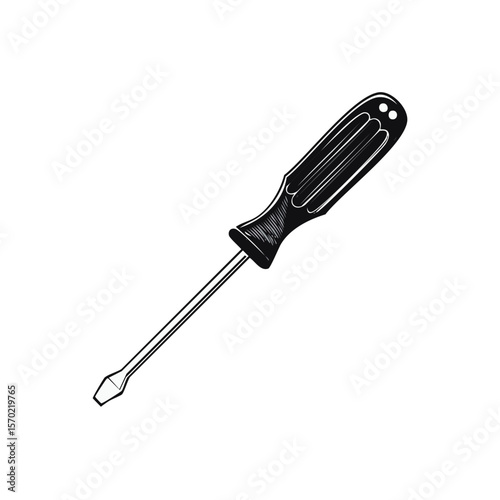 Isolated Screwdriver Drawing on Black Background Mechanic Handyman Tool Repair Equipment Fix Engineer Concept