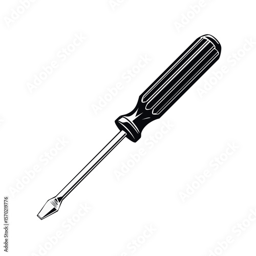 Isolated Flathead Screwdriver Illustration on Black Background Simple Hand Tool Symbol Flat style Equipment Repair and Maintenance Concept Minimalist Design
