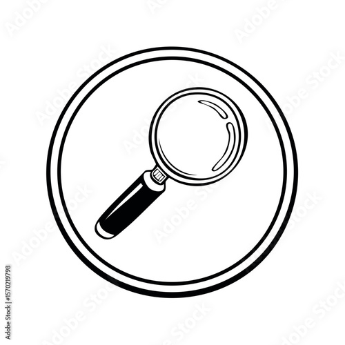 Magnifying glass icon in a circle shape for search and analysis concept on dark background investigation tool minimal style