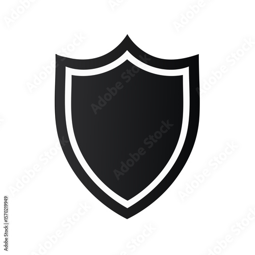 Black Shield Symbol with White Border isolated on Black Background. Emblem Concept for Security and Defense