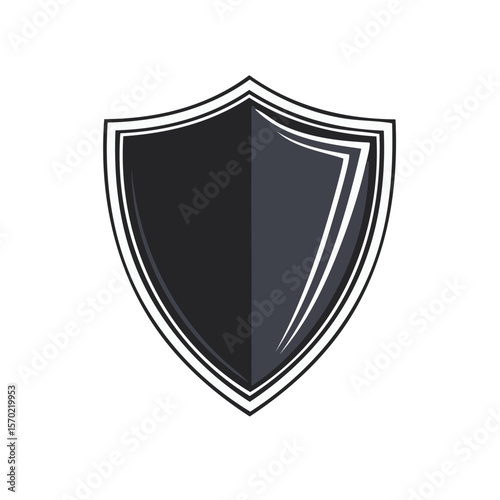 Vector shield emblem on black backdrop providing security defense and protection concept illustration
