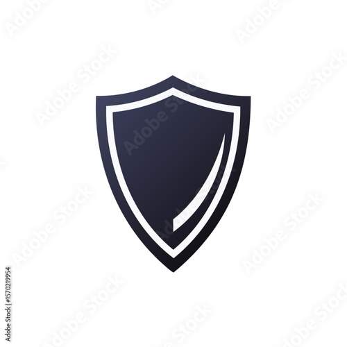 Simple shield icon logo with white outline and dark blue fill on black background, protection and security concept