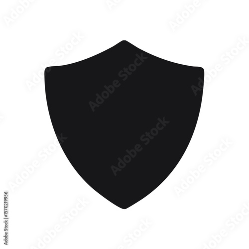 Simple black shield icon protecting security and defending business against threats and damage in a minimalist design, badge emblem