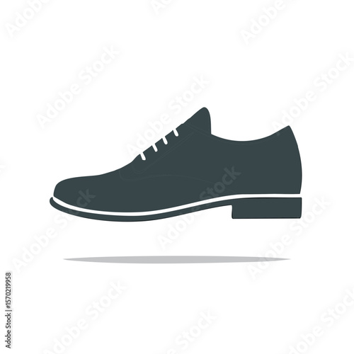 Minimalist illustration of a dark gray oxford shoe floating on black background simple and elegant formal footwear fashion item design