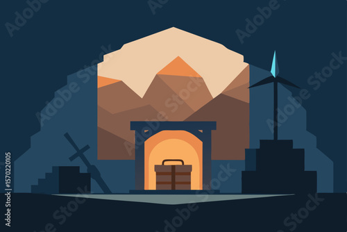 Mysterious Cave Treasure  A Digital Illustration of Hidden Mountain Riches