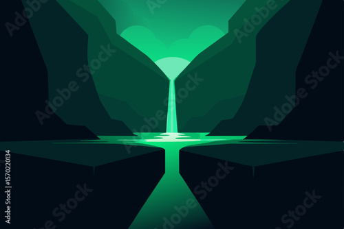 Enigmatic Emerald Waterfall A Serene Digital Art Illustration of Nature's Majesty