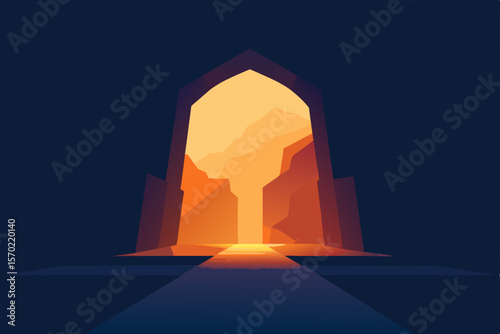 Sunset Gateway A Low-Poly Archway to a Canyon Landscape