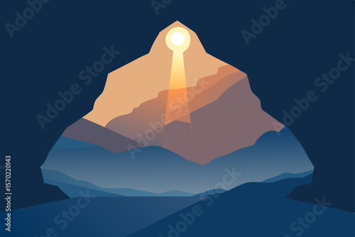 Sunrise Mountain Landscape A Serene View from a Cave Opening