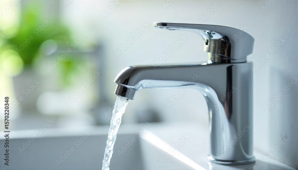 Modern Chrome Bathroom Faucet Sleek Minimalist Design with Gently Flowing Water. Perfect for Luxury Home Improvement, Interior Design & Plumbing Websites. Modern Chrome Bathroom Faucet Sleek Minimalist Design with Gently Flowing Water. Perfect for Luxury Home Improvement, Interior Design & Plumbing Websites.