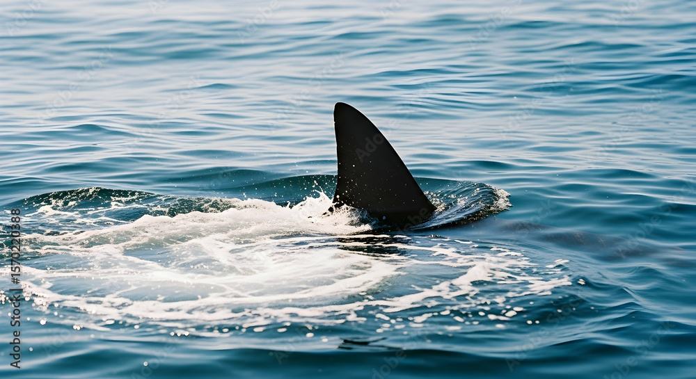 Fototapeta premium Majestic Apex Predator Swimming Gracefully In Clear Blue Ocean Depths
