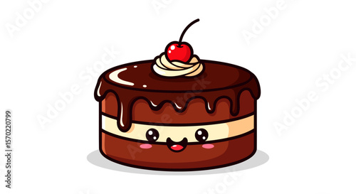 Cute Chocolate Cake with Cherry Sweet Dessert