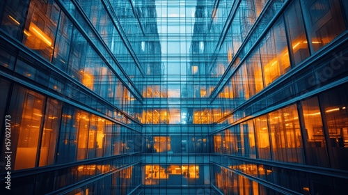 abstract architecture featuring the interplay of glass and light in a modern urban environment showcasing structural beauty and dynamic reflections within a city landscape