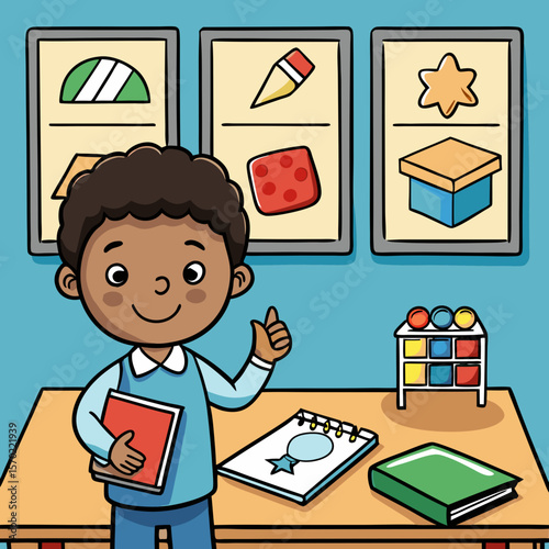 Young black child choosing classroom activity in school  