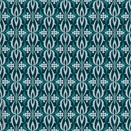 Elegant Seamless Damask Style Pattern with Floral and Geometric Elements Background