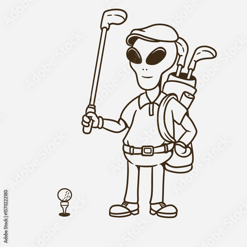 mascot alien with golf outfit good for coloring book, mascot design, element design, kids education, etc