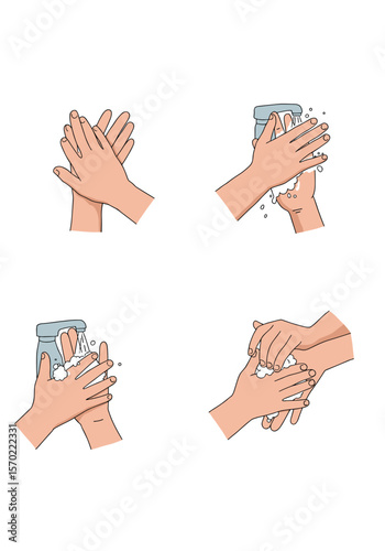 Detailed Handwashing Steps: Illustrated Guide Showing Proper Palm, Back, and Finger Cleaning Techniques