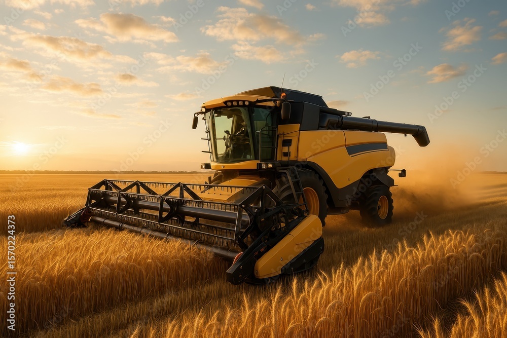 Obraz premium Agricultural Excellence: Modern Harvesting Technology in Prime Farmland with Efficient Operations
