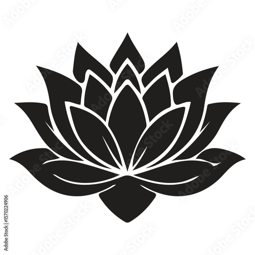 Black and white lotus flower vector illustration with floral decorative elements