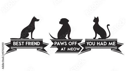 Pet Quote Ribbon Silhouette Pack — Dog & Cat Shapes with Banners & Sayings like “Best Friend Forever” & “Paws Off My Heart”