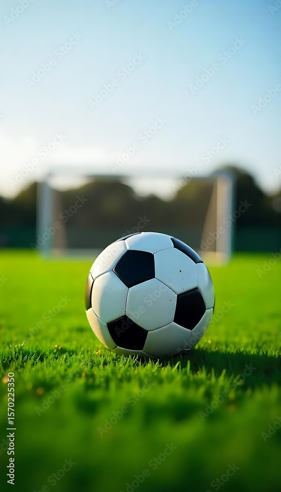 Fototapeta premium Generative AI Dynamic Rendering of Soccer Ball on Verdant Pitch
