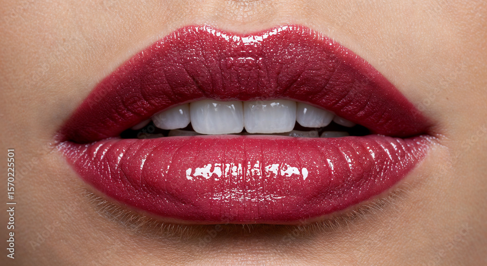 Obraz premium Glossy red lips and white teeth