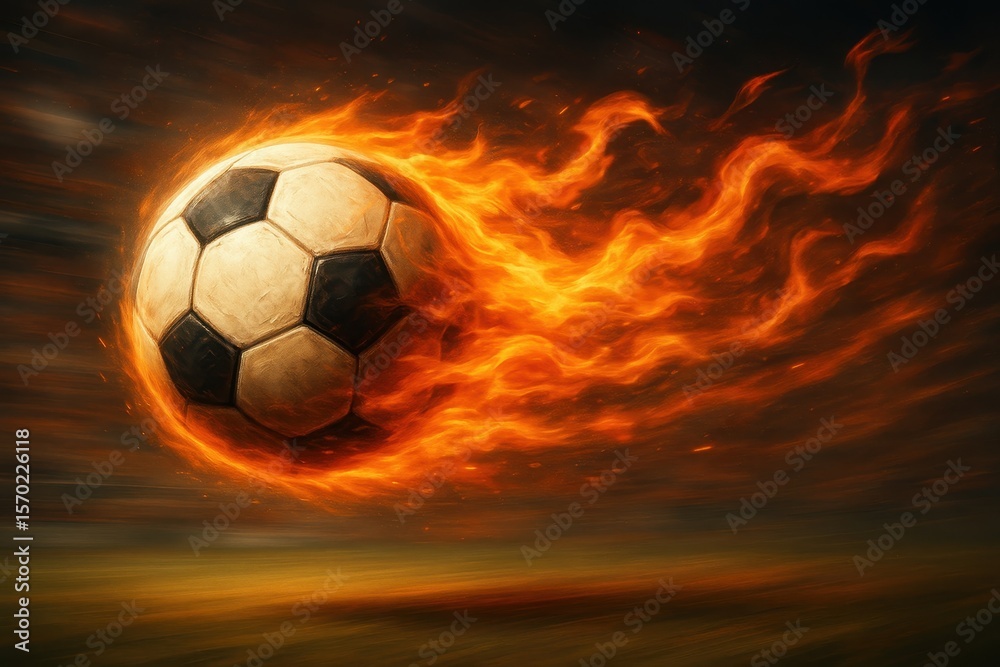 Fototapeta premium Dynamic soccer ball with fire effects and motion blur on isolated white background