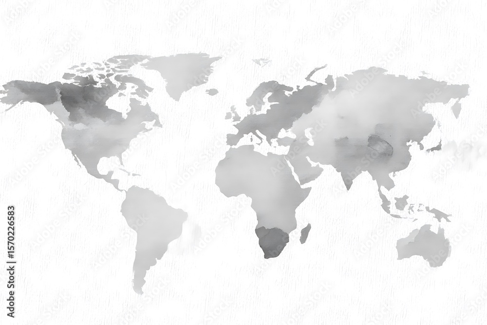 Fototapeta premium A monochrome world map design in muted grey tones.