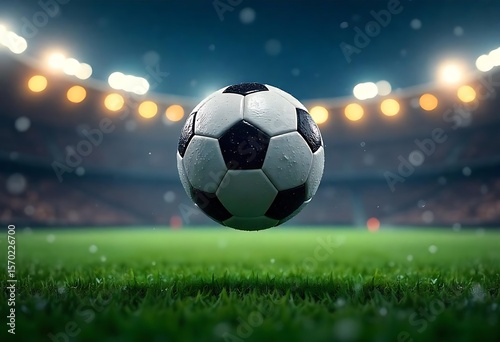 Generative AI Football match in a rainy stadium at night