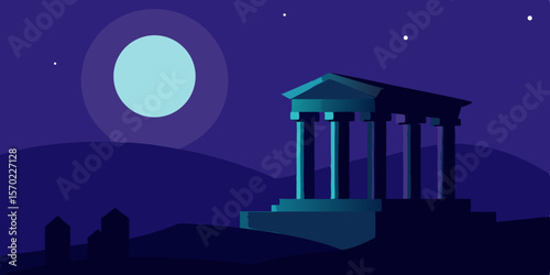 Serene Night Temple Under the Moon's Glow