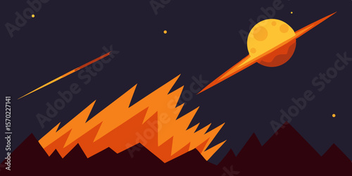 Vector illustration of a hot burning fire with orange and red flames on a dark background