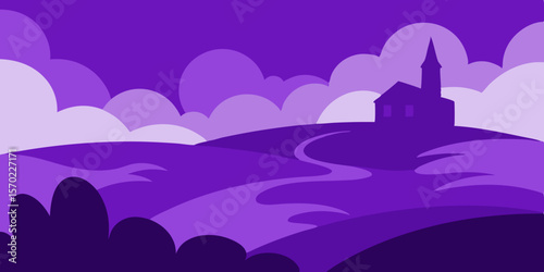 A vibrant vector illustration of a night sky with clouds and stars over a tranquil sea landscape