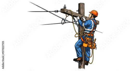 Electrician Working on High Voltage Power Lines A Thrilling View of Essential Energy Infrastructure