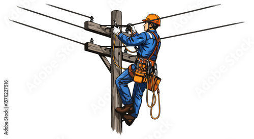 Electrician Working on High Voltage Power Lines A Close-Up View of a Professional at Work