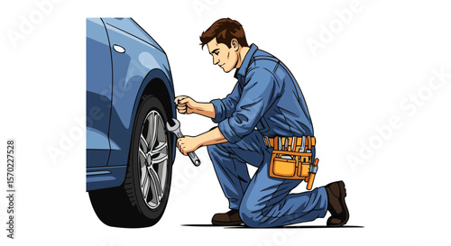 Expert Mechanic Servicing a Car Tire Maintenance and Repair