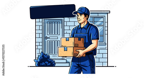 Deliveryman Delivering Packages to a House Fast and Reliable Service
