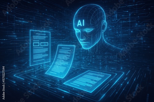 Machine learning algorithms processing unstructured business documents with AI data extraction visualization