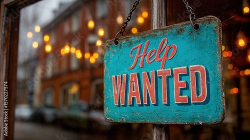 Vintage help wanted sign on shop window