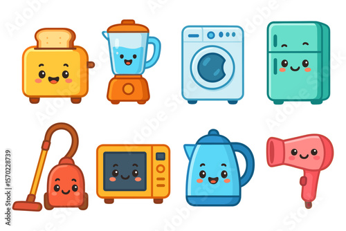 Cute kitchen and home appliances vector illustration in flat style for poster or card design