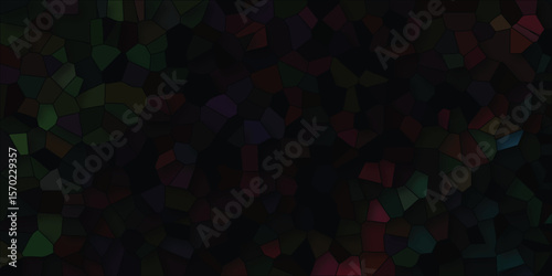 Stained glass mosaic composition with organic shape structure featuring dark tones and colored fragments in a subtle pattern