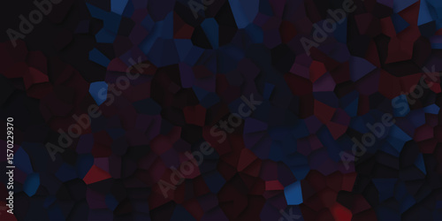Textured mosaic composition featuring a dark color palette of crimson blue and black with fragmented shapes