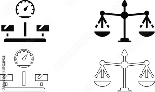 digital weighing scale, analog weighing scale, balance weight scale vector illustration