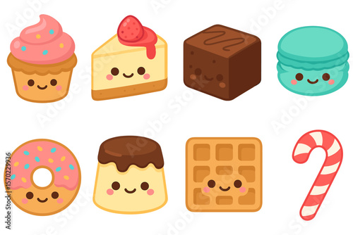 Cute dessert characters vector illustration for kids' room decor in kawaii style