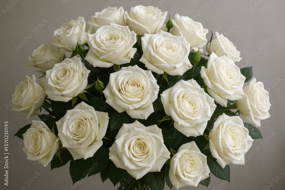 Obraz premium Pristine white garden roses in elegant bouquet arrangement showcasing natural beauty and floral perfection