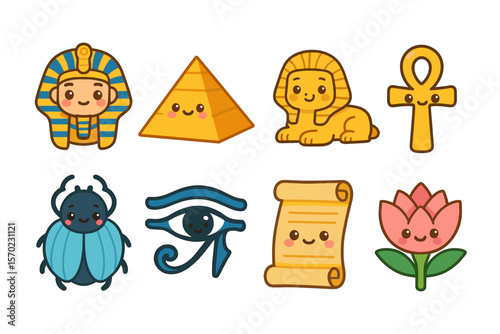 Cute ancient egypt icons vector illustration for kids design in flat style