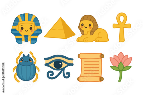 Ancient egypt vector illustration: cute icons for educational design and print