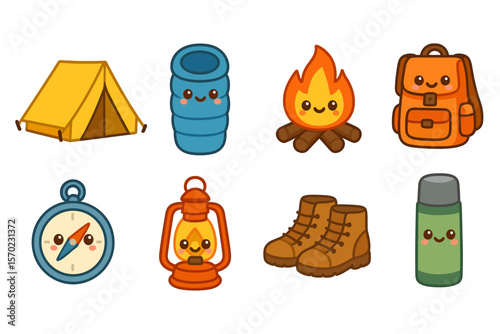 Cute camping essentials vector illustration for summer adventure design in flat style